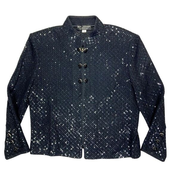St. John Evening Blazer Women 14 Black Beaded Embellishment Luxury Classy Jacket